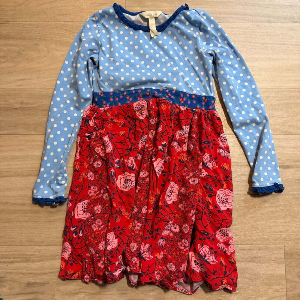 Matilda Jane Dress Size 6 Blue Polka Dot Red Floral Long Sleeve